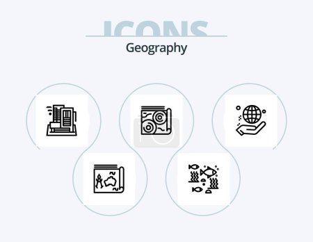 Téléchargez les illustrations : Geo Graphy Line Icon Pack 5 Icon Design. Couverture. passeport. états. Voyage. carte - en licence libre de droit