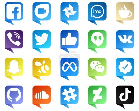 Téléchargez les illustrations : 20 Unique Chat bulle style Social Media Icônes telles que comme. icônes twitter et viber. Haute définition et professionnel - en licence libre de droit