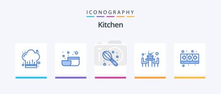 Ilustración de Cocina Azul 5 paquete de iconos incluyendo. comida. Mezclador. cocinar. mesa. Diseño de iconos creativos - Imagen libre de derechos