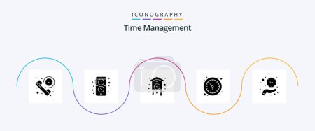 Ilustración de Gestión del tiempo Glyph 5 Icon Pack Incluyendo reloj de pared. Tiempo. Mira. Reloj. cuco - Imagen libre de derechos