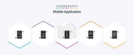 Illustration for Mobile Application 25 Glyph icon pack including infomation. device. app. setting. gear - Royalty Free Image