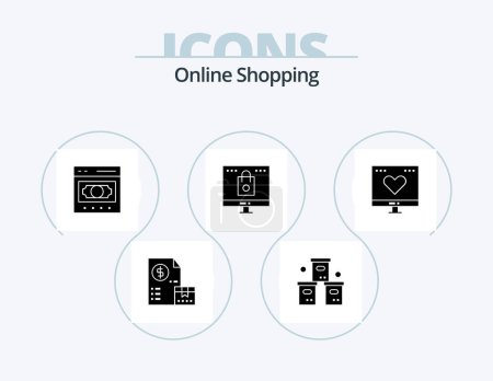 Ilustración de Online Shopping Glyph Icon Pack 5 Icon Design. online. bag. packaging. online. exchange - Imagen libre de derechos