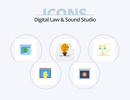Ilustración de Estudio de Derecho Digital y Sonido Icono Plano Pack 5 Diseño de Icono. fallar. concepto. la ley. la ley. digital - Imagen libre de derechos