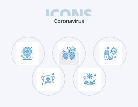 Illustration for Coronavirus Blue Icon Pack 5 Icon Design. virus. lung. transmission. disease. area - Royalty Free Image