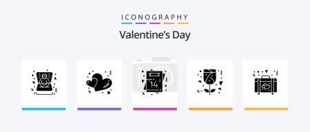 Ilustración de Día de San Valentín Glyph 5 Icon Pack Incluyendo el corazón. rose. Corazón. Amor. Romántico. Diseño de iconos creativos - Imagen libre de derechos
