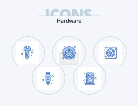 Illustration for Hardware Blue Icon Pack 5 Icon Design. fan. computer. hardware. switch. power button - Royalty Free Image