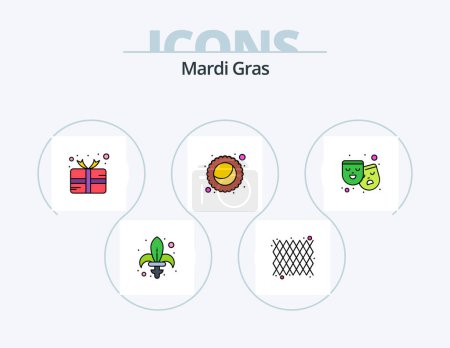 Illustration for Mardi Gras Line Filled Icon Pack 5 Icon Design. rain. colorful. beads. face mask. costume - Royalty Free Image