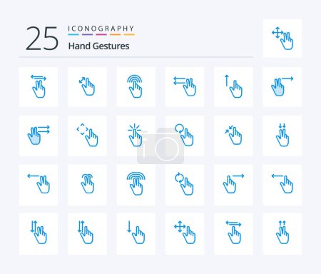Téléchargez les illustrations : Gestes de la main 25 Bleu Couleur icône pack y compris vers le haut. geste. toucher. doigts. interface - en licence libre de droit