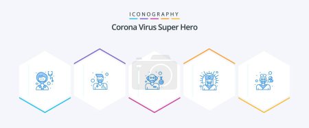Téléchargez les illustrations : Pack d'icônes Corona Virus Super Hero 25 Blue incluant les hommes. femelle. Docteur. soutien médical. docteur - en licence libre de droit