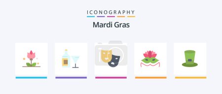 Illustration for Mardi Gras Flat 5 Icon Pack Including beer. drink. roles. glass. costume mask. Creative Icons Design - Royalty Free Image