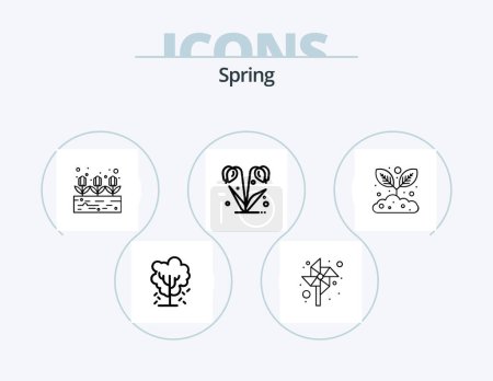 Téléchargez les illustrations : Spring Line Icon Pack 5 Icon Design. la nature. floral. Pâques. Flore. nature - en licence libre de droit