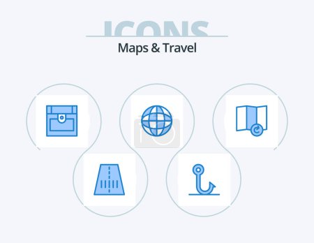 Ilustración de Mapas y Viajes Blue Icon Pack 5 Icon Design. .. tesoro. refrescar - Imagen libre de derechos
