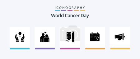 Ilustración de World Cancer Day Glyph 5 Icon Pack Including treatment. hospital. love. drip. cancer. Creative Icons Design - Imagen libre de derechos