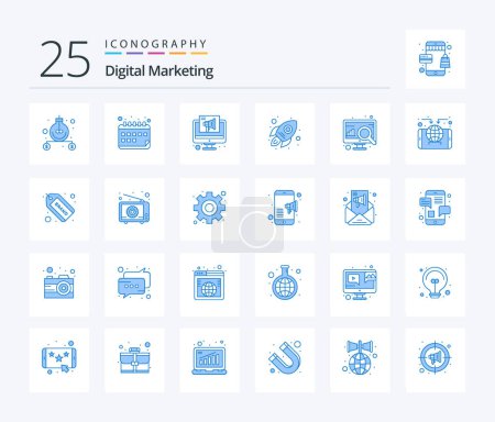 Ilustración de Digital Marketing 25 Blue Color icon pack including diagram. startup. commercial. rocket. business - Imagen libre de derechos