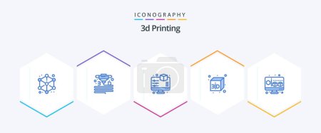 Illustration for 3d Printing 25 Blue icon pack including 3d. box. printer. 3d. preview - Royalty Free Image