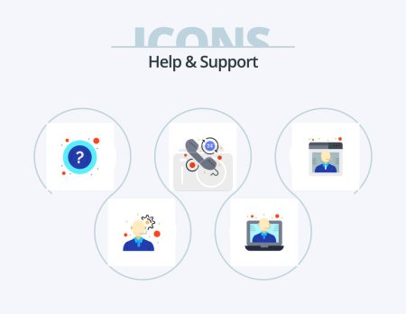 Téléchargez les illustrations : Help And Support Flat Icon Pack 5 Icon Design. online. business. help. call. help - en licence libre de droit