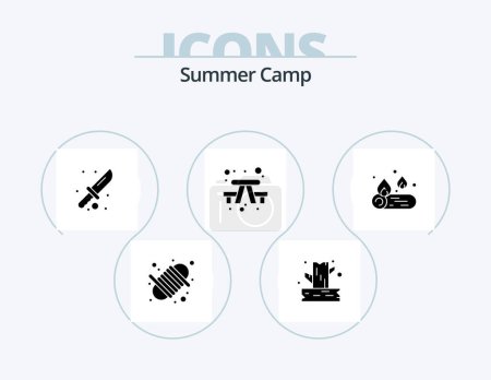 Ilustración de Campamento de verano Glyph Icon Pack 5 Icon Design. acampar. Viajar. acampar. Al aire libre banco - Imagen libre de derechos