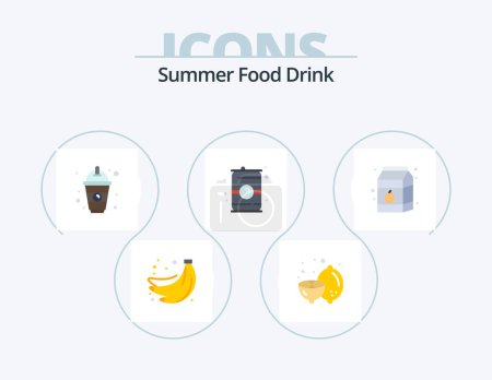 Ilustración de Bebida de comida de verano Flat Icon Pack 5 Icon Design. Bebe. Agua. Bebida. puede. bebida - Imagen libre de derechos