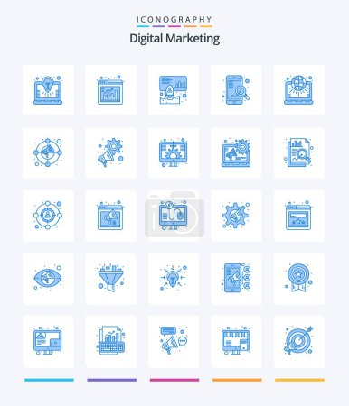 Téléchargez les illustrations : Creative Digital Marketing 25 Emballage d'icônes bleu tel que net. seo. données. fouille. vite ! - en licence libre de droit
