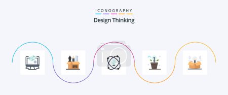 Téléchargez les illustrations : Design Thinking Flat Pack de 5 icônes y compris l'idée. remue-méninges. échelle. dessin. lumière - en licence libre de droit