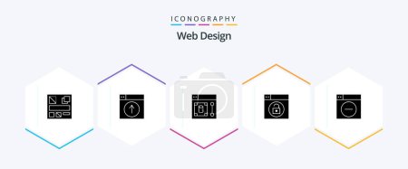 Téléchargez les illustrations : Web Design 25 Glyph icon pack including design. unlock. web. lock. web - en licence libre de droit