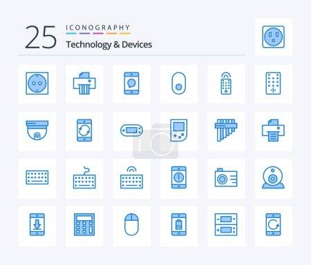 Téléchargez les illustrations : Pack d'icônes Dispositifs 25 Blue Color incluant toit. tv. message. télécommande. sans fil - en licence libre de droit