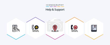 Illustration for Help And Support 25 FilledLine icon pack including communication. call. help. support. place - Royalty Free Image