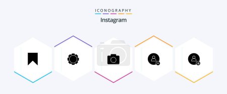 Ilustración de Instagram 25 Glyph icon pack including twitter. hash tag. instagram. follow. contact - Imagen libre de derechos