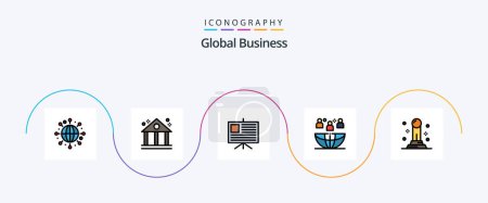 Ilustración de Paquete de iconos plano 5 llenado de la línea de negocio global que incluye. finanzas. presentación. negocios. reunión - Imagen libre de derechos