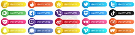 Ilustración de 20 Elegante Sígueme Social Network Platform Card Style Iconos como rakuten. iconos de Twitter y FB. Creativo y profesional - Imagen libre de derechos