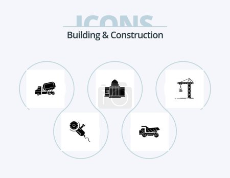 Téléchargez les illustrations : Building And Construction Glyph Icon Pack 5 Icon Design. house. america. construction. whtiehouse. vehicle - en licence libre de droit