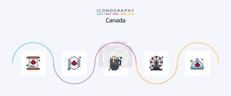 Téléchargez les illustrations : Canada Line Filled Flat 5 Icon Pack Including cap. wheel. beer. park. canada - en licence libre de droit