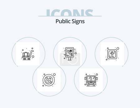 Illustration for Public Signs Line Icon Pack 5 Icon Design. no. camera. hospital. credit. card - Royalty Free Image