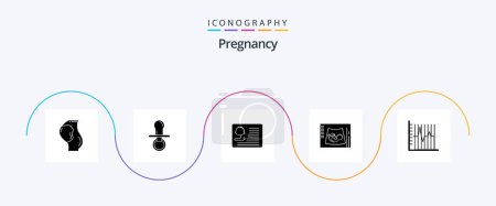 Téléchargez les illustrations : Pregnancy Glyph 5 Icon Pack Including sonogram. maternity. pacifier. medical. cardiology - en licence libre de droit