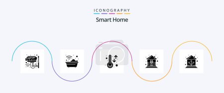 Ilustración de Smart Home Glyph 5 Icon Pack Incluye smart. A casa. bañera. control. termómetro - Imagen libre de derechos