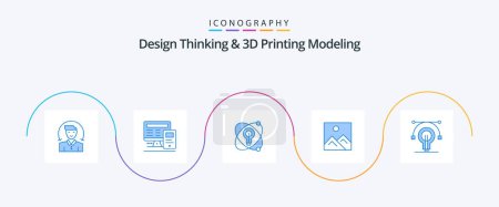 Ilustración de Diseño Pensamiento y D Impresión Modelado Azul 5 Icono Pack Incluyendo la educación. educación. átomo. Imagen. marco - Imagen libre de derechos