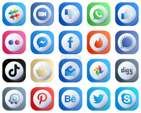 Ilustración de 20 Cute 3D Gradient Social Media Icons for Popular Brands such as facebook. like. fb and messenger icons. High-Quality and Elegant - Imagen libre de derechos
