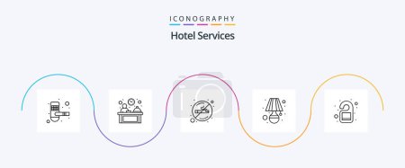 Illustration for Hotel Services Line 5 Icon Pack Including door. table. healthcare. room. lamp - Royalty Free Image