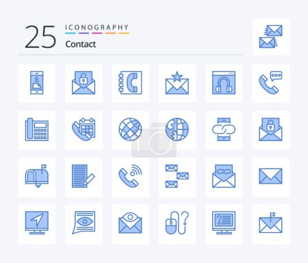 Illustration for Contact 25 Blue Color icon pack including favorites. email. unlock. communication. contacts - Royalty Free Image