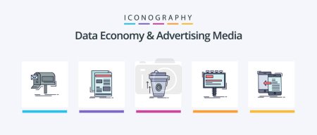 Ilustración de Data Economy And Advertising Media Line Filled 5 Icon Pack Including radio. broadcast. media. move. mobile. Creative Icons Design - Imagen libre de derechos