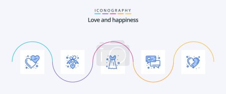 Illustration for Love Blue 5 Icon Pack Including health. development. romance. contact. love chat - Royalty Free Image