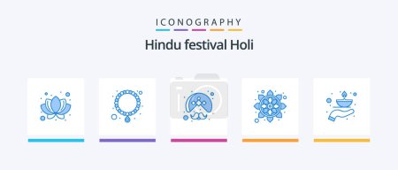 Illustration for Holi Blue 5 Icon Pack Including flame. care. person. rangoli. india. Creative Icons Design - Royalty Free Image
