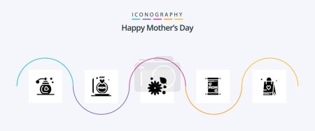 Téléchargez les illustrations : Happy Mothers Day Glyph 5 Icon Pack Including mother. card . mother. buttercup flower - en licence libre de droit