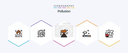 Illustration for Pollution 25 FilledLine icon pack including garbage. car. energy. waste. pollution - Royalty Free Image