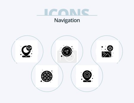 Ilustración de Navigation Glyph Icon Pack 5 Icon Design. gps. direction. gear. compass. target - Imagen libre de derechos