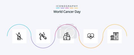 Illustration for World Cancer Day Line 5 Icon Pack Including heart. love. syringe. couple . cancer - Royalty Free Image