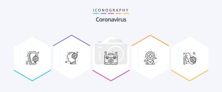 Téléchargez les illustrations : Coronavirus 25 Line icon pack including disease. location. virus. hospital. box - en licence libre de droit