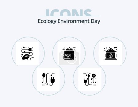 Téléchargez les illustrations : Ecology Glyph Icon Pack 5 Icon Design. nature. eco. electrician. bag. plug - en licence libre de droit
