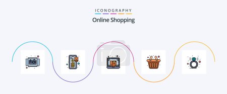 Illustration for Online Shopping Line Filled Flat 5 Icon Pack Including diamond. cart. shopping. basket. laptop - Royalty Free Image