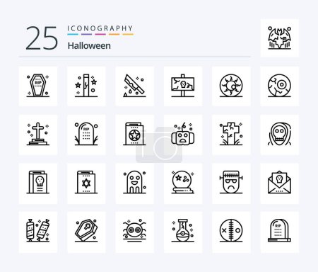 Téléchargez les illustrations : Halloween 25 Line icon pack including holiday. easter. holidays. murder. horror - en licence libre de droit